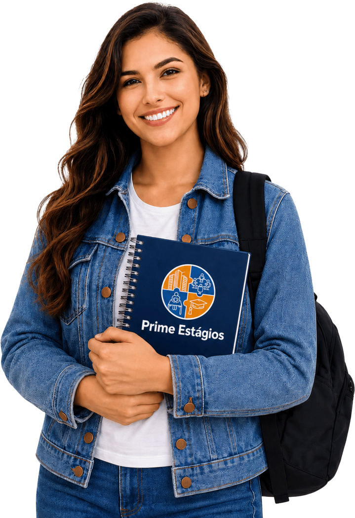Estudante sorrindo de jaqueta jeans